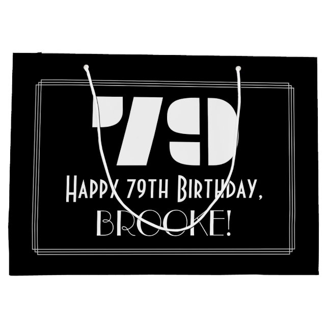 79th Birthday ~ Art Deco Inspired Look "79" + Name Large Gift Bag (Back)