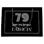[ Thumbnail: 79th Birthday — Art Deco Inspired Look "79" & Name Gift Bag ]