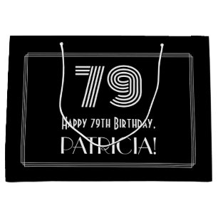 79th Birthday — Art Deco Inspired Look "79" & Name Large Gift Bag