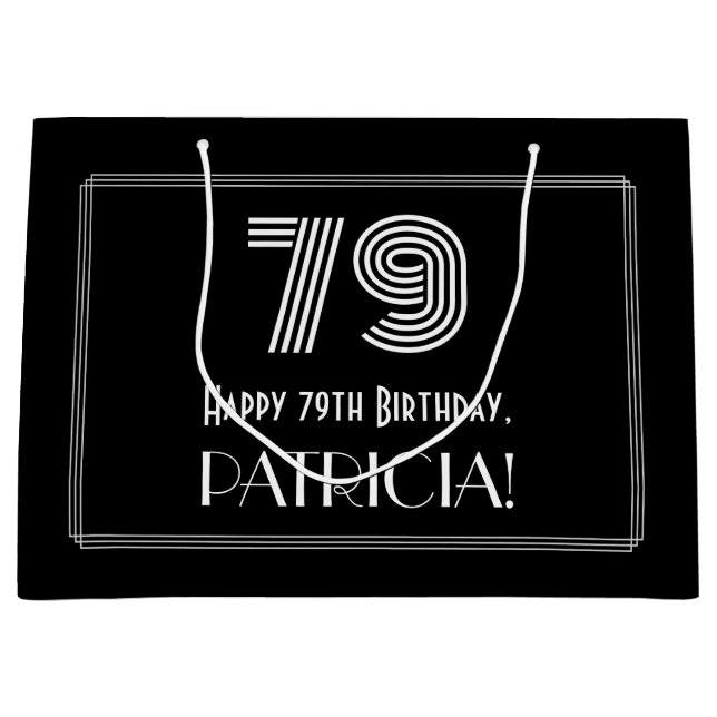 79th Birthday — Art Deco Inspired Look "79" & Name Large Gift Bag (Front)