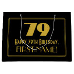 [ Thumbnail: 79th Birthday — Art Deco Inspired Look "79" & Name Gift Bag ]