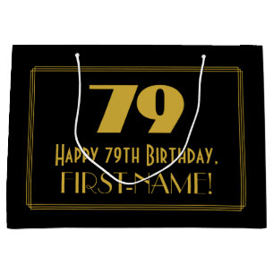 79th Birthday — Art Deco Inspired Look "79" & Name Large Gift Bag