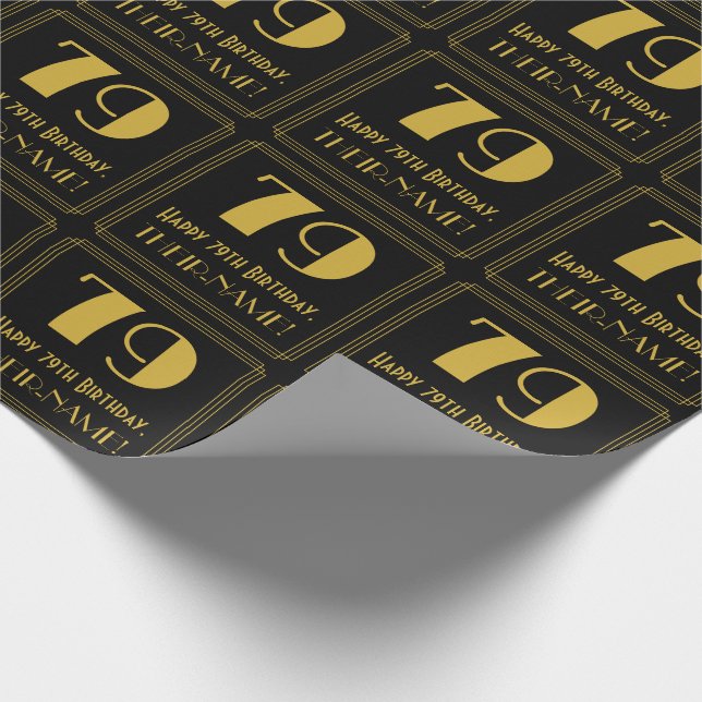 79th Birthday ~ Art Deco Inspired Look "79", Name Wrapping Paper (Corner)