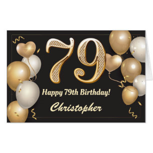 79th Birthday Black and Gold Balloons Extra Large Card