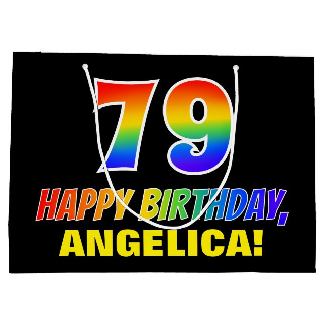 79th Birthday: Bold, Fun, Simple, Rainbow 79 Large Gift Bag (Back)