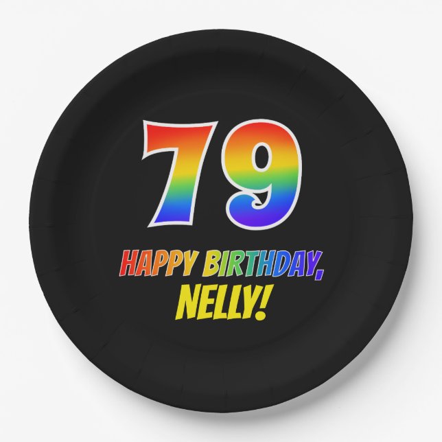 79th Birthday: Bold, Fun, Simple, Rainbow 79 Paper Plates (Front)