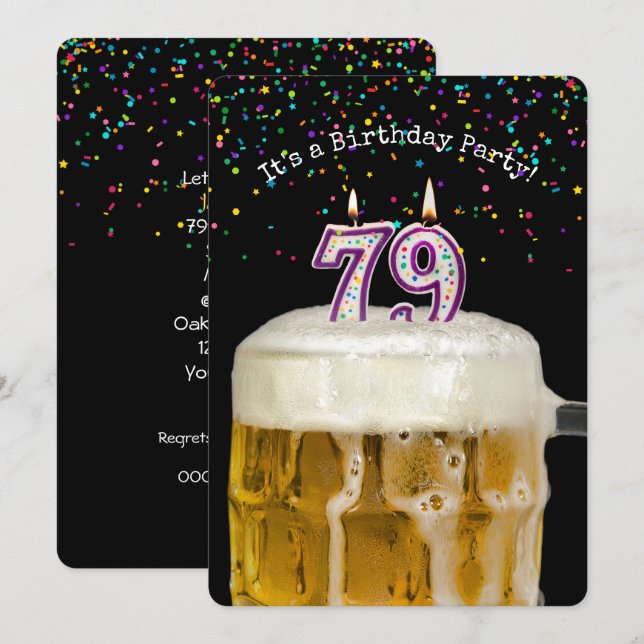 79th Birthday Candle Party Invitation (Front/Back)