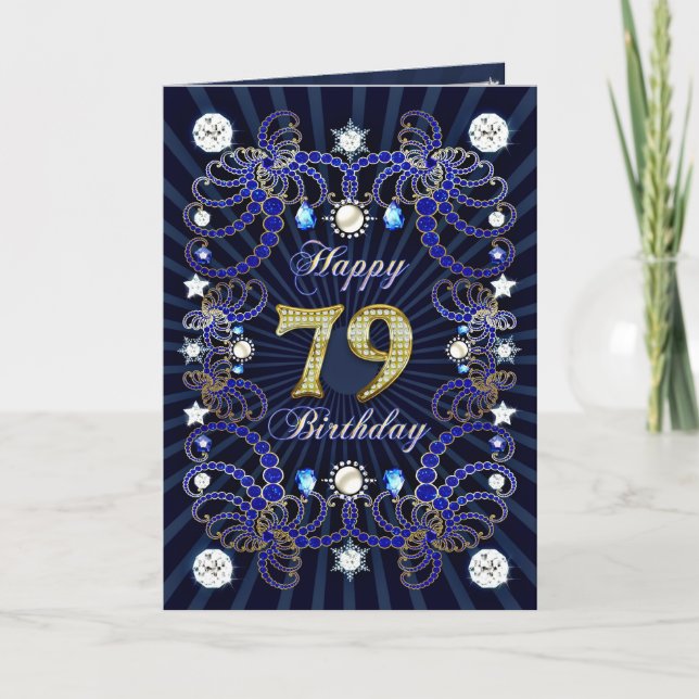 79th birthday card with masses of jewels (Front)