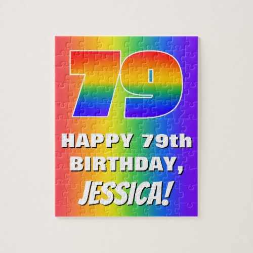 79th Birthday Colorful Fun Rainbow Pattern  79 Jigsaw Puzzle