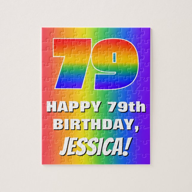 79th Birthday: Colorful, Fun Rainbow Pattern # 79 Jigsaw Puzzle (Vertical)