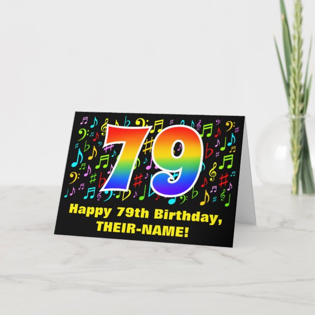 79th Birthday: Colorful Music Symbols & Rainbow 79 Card (Front)