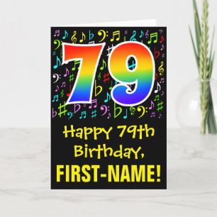 79th Birthday: Colorful Music Symbols + Rainbow 79 Card