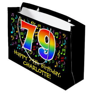 79th Birthday - Colorful Music Symbols, Rainbow 79 Large Gift Bag