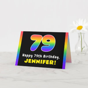 79th Birthday: Colorful Rainbow # 79, Custom Name Card
