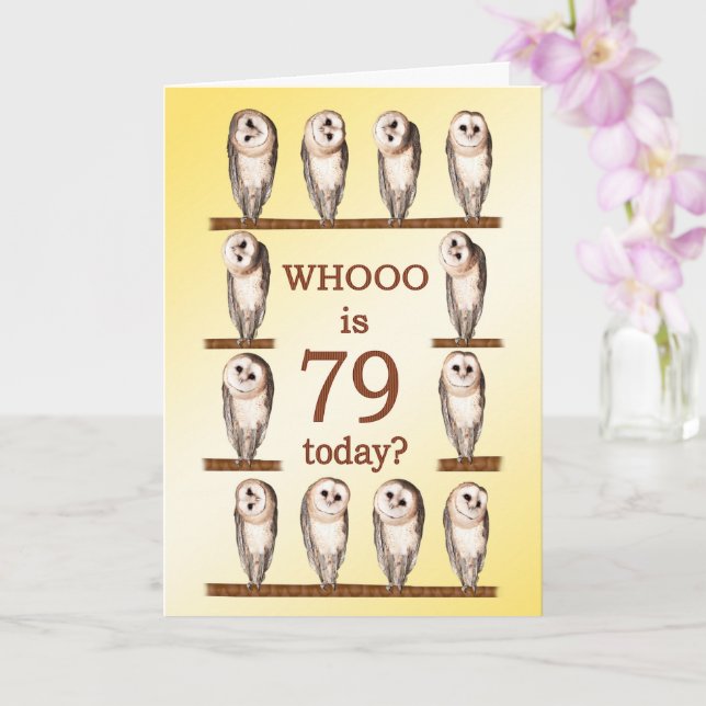 79th Birthday, Curious Owls Card (Orchid)
