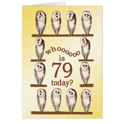 79th birthday, Curious owls card. Cards (Front)