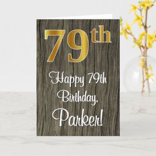 79th Birthday: Elegant Faux Gold Look #, Faux Wood Card