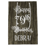 [ Thumbnail: 79th Birthday: Fancy, Faux Wood Look + Custom Name Gift Bag ]