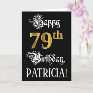 79th Birthday — Fancy Script; Faux Gold Look; Name Card