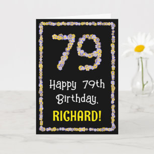 79th Birthday: Floral Flowers Number, Custom Name Card