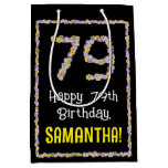 [ Thumbnail: 79th Birthday: Floral Flowers Number, Custom Name Gift Bag ]