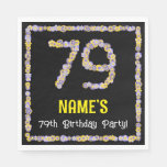 [ Thumbnail: 79th Birthday: Floral Flowers Number, Custom Name Napkins ]