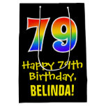 [ Thumbnail: 79th Birthday: Fun, Bold, Colorful, Rainbow "79" Gift Bag ]