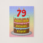 [ Thumbnail: 79th Birthday: Fun Cake and Candles + Custom Name Jigsaw Puzzle ]