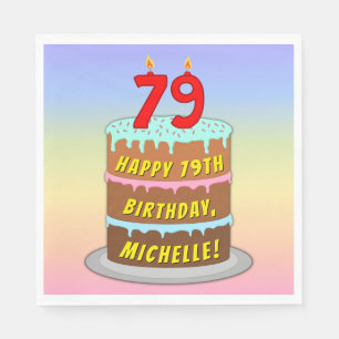 79th Birthday: Fun Cake and Candles + Custom Name Napkins