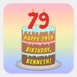 [ Thumbnail: 79th Birthday: Fun Cake and Candles + Custom Name Sticker ]
