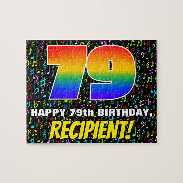 79th Birthday — Fun, Colorful Music Symbols & “79” Jigsaw Puzzle (Horizontal)