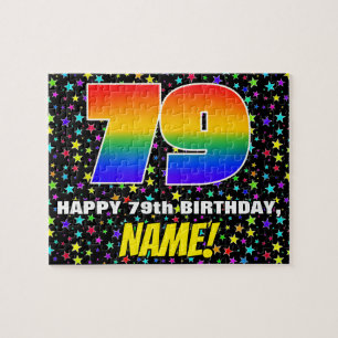 79th Birthday — Fun, Colorful Star Field Pattern Jigsaw Puzzle