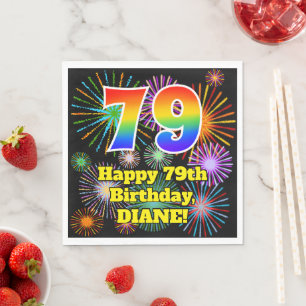 79th Birthday: Fun Fireworks Pattern + Rainbow 79 Napkins