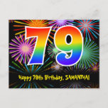 [ Thumbnail: 79th Birthday – Fun Fireworks Pattern + Rainbow 79 Postcard ]