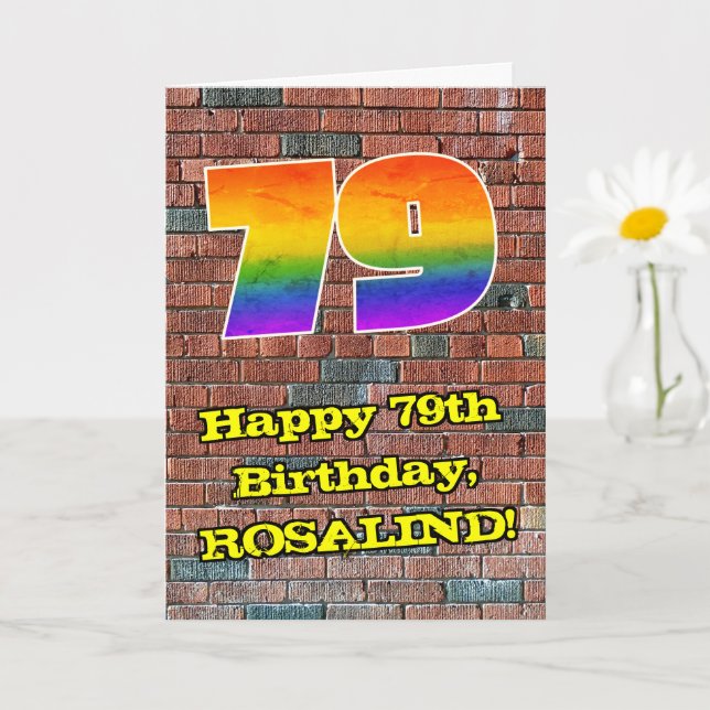 79th Birthday: Fun Graffiti-Inspired Rainbow 79 Card (Small Plant)