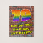 [ Thumbnail: 79th Birthday: Fun Graffiti-Inspired Rainbow 79 Jigsaw Puzzle ]