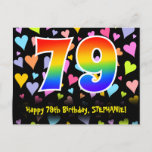 [ Thumbnail: 79th Birthday: Fun Hearts Pattern, Rainbow 79 Postcard ]