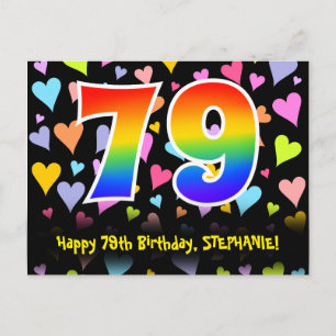 79th Birthday: Fun Hearts Pattern, Rainbow 79 Postcard