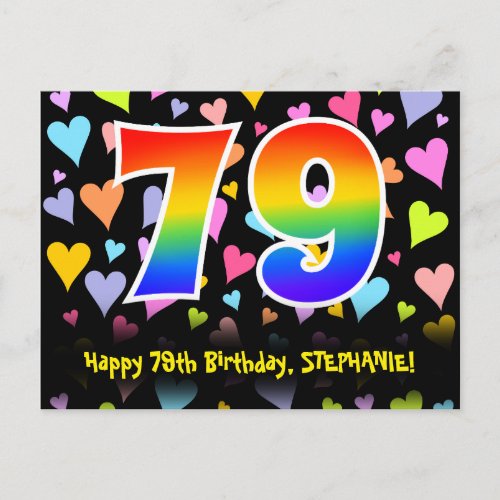 79th Birthday Fun Hearts Pattern Rainbow 79 Postcard