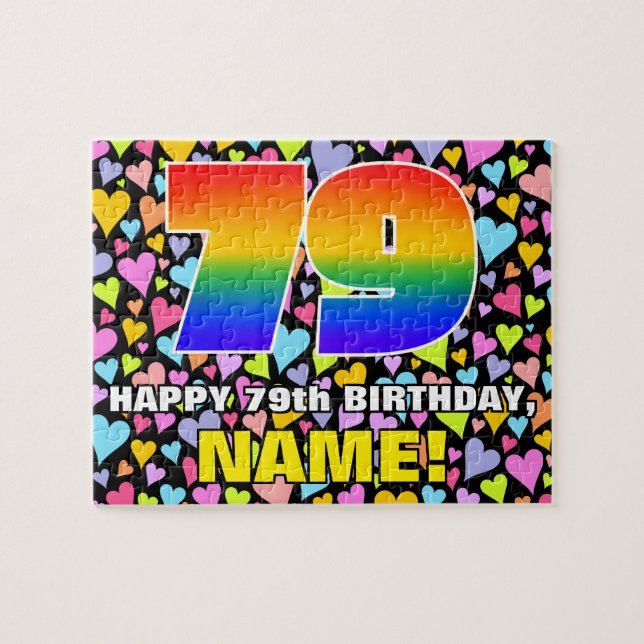 79th Birthday — Fun, Loving Heart Shapes + “79” Jigsaw Puzzle (Horizontal)