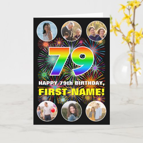 79th Birthday Fun Rainbow  Custom Name  Photos Card