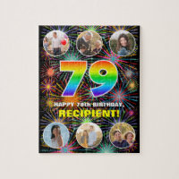79th Birthday: Fun Rainbow #, Custom Name + Photos