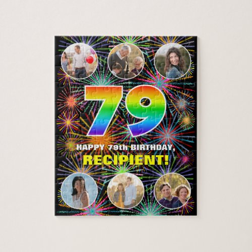 79th Birthday Fun Rainbow  Custom Name  Photos Jigsaw Puzzle