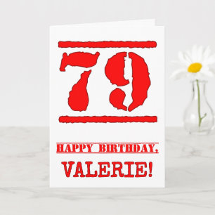 79th Birthday: Fun, Red Rubber Stamp Inspired Look Card