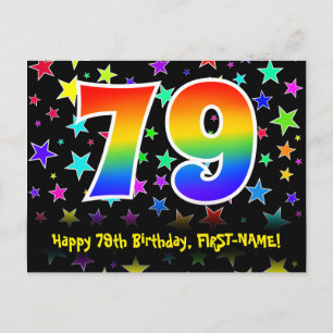79th Birthday: Fun Stars Pattern, Rainbow 79, Name Postcard