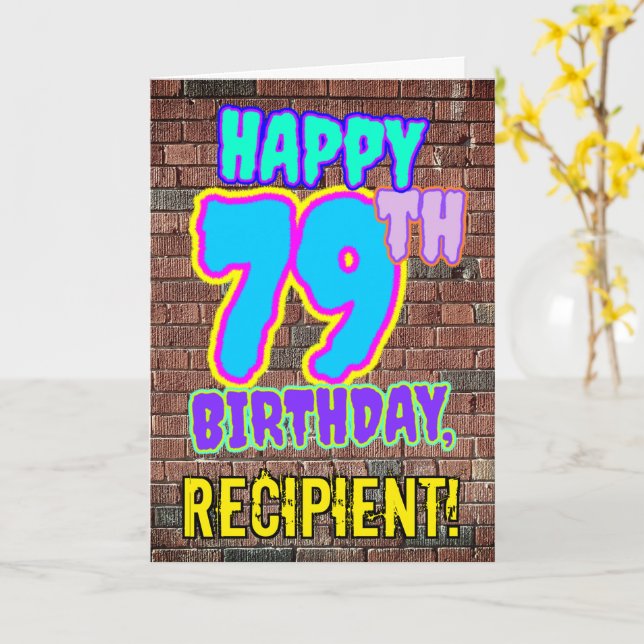 79th Birthday - Fun, Urban Graffiti Inspired Look Card (Yellow Flower)