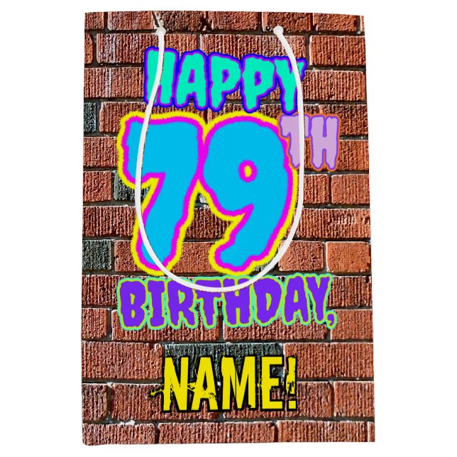 79th Birthday: Fun, Urban Graffiti Inspired Look Medium Gift Bag (Front)