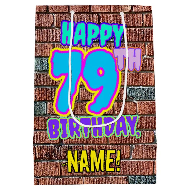 79th Birthday: Fun, Urban Graffiti Inspired Look Medium Gift Bag (Back)