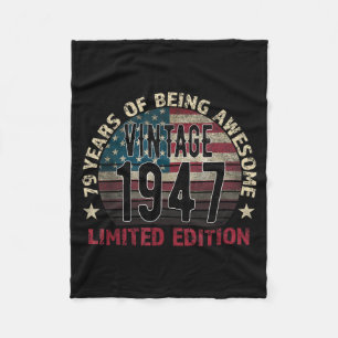 79th Birthday Gift Men Vintage Born 1947 Turning 7 Fleece Blanket