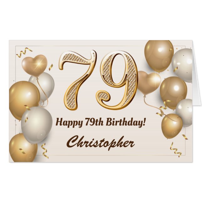 79th Birthday Gold Balloons Confetti Extra Large Card (Front Horizontal)